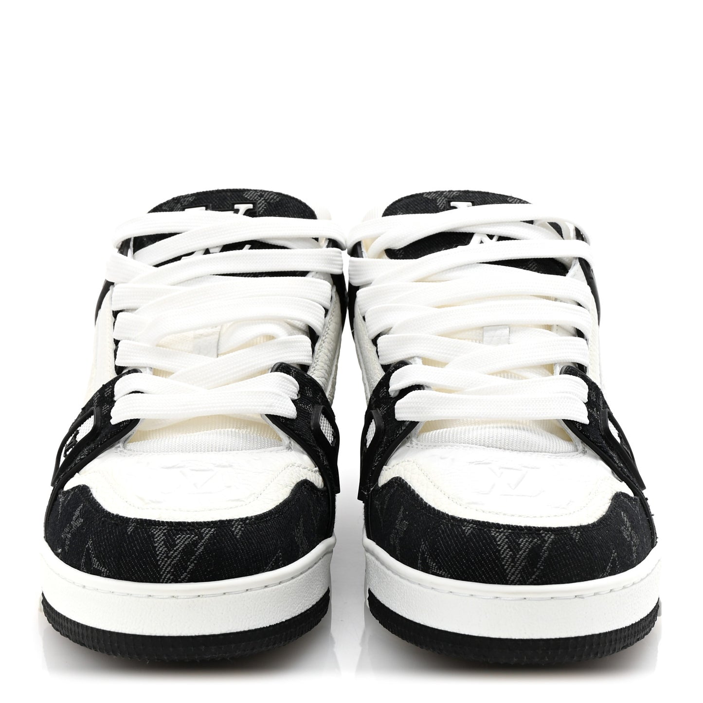 Calfskin Embossed Monogram Denim Mens LV Trainer Sneakers 9 Black