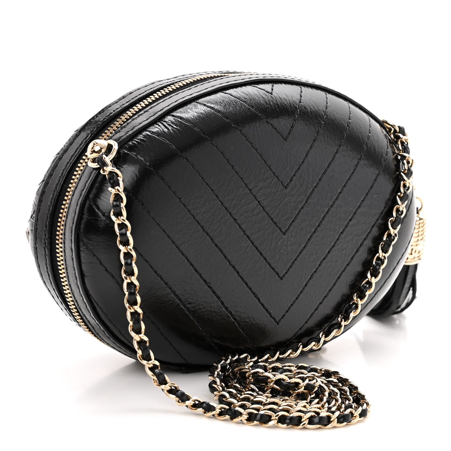 Chanel Lambskin Embroidered Chevron Quilted La Pausa Tassel Clutch Black 3 of 10