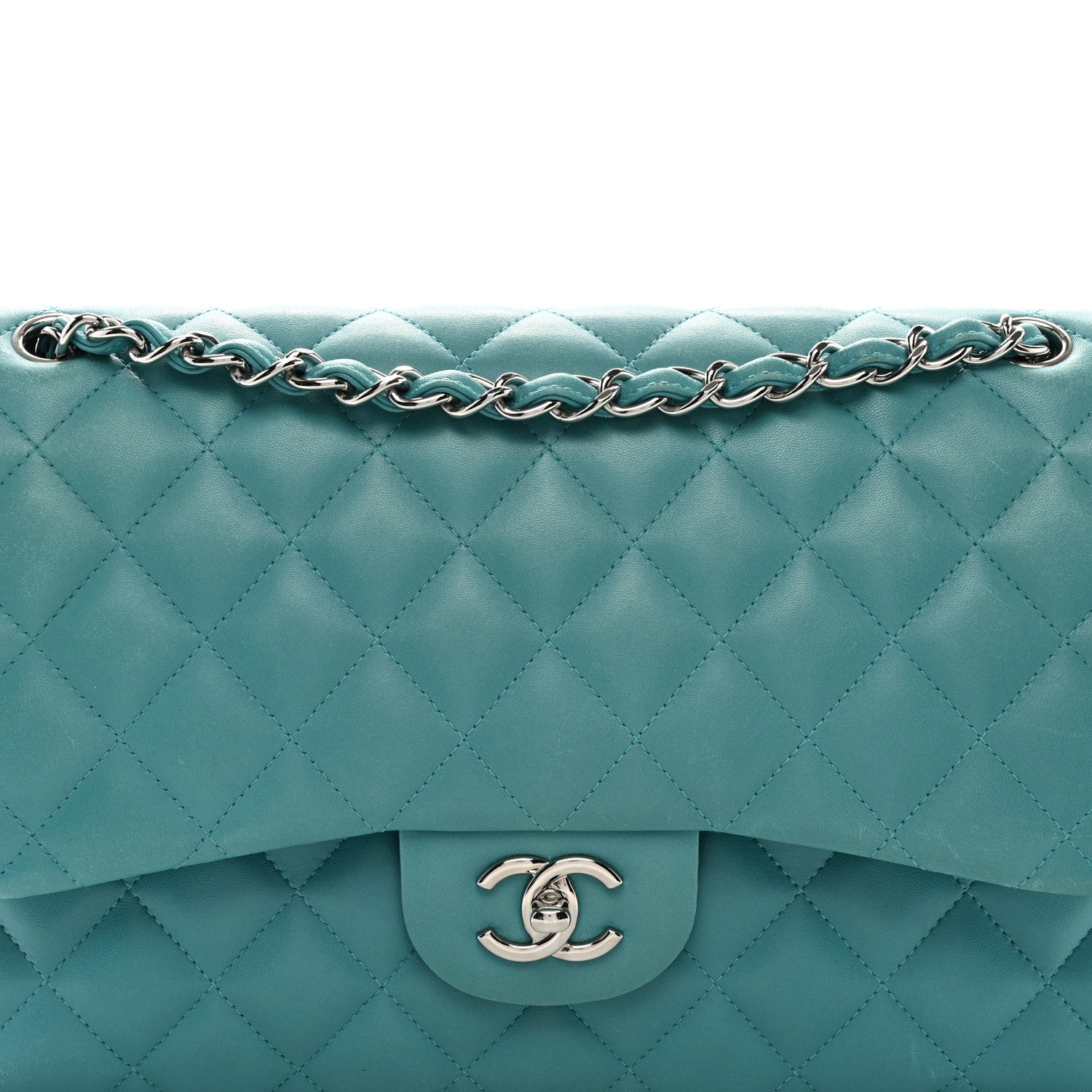 Chanel Lambskin Quilted Jumbo Double Flap Turquoise 8 of 14