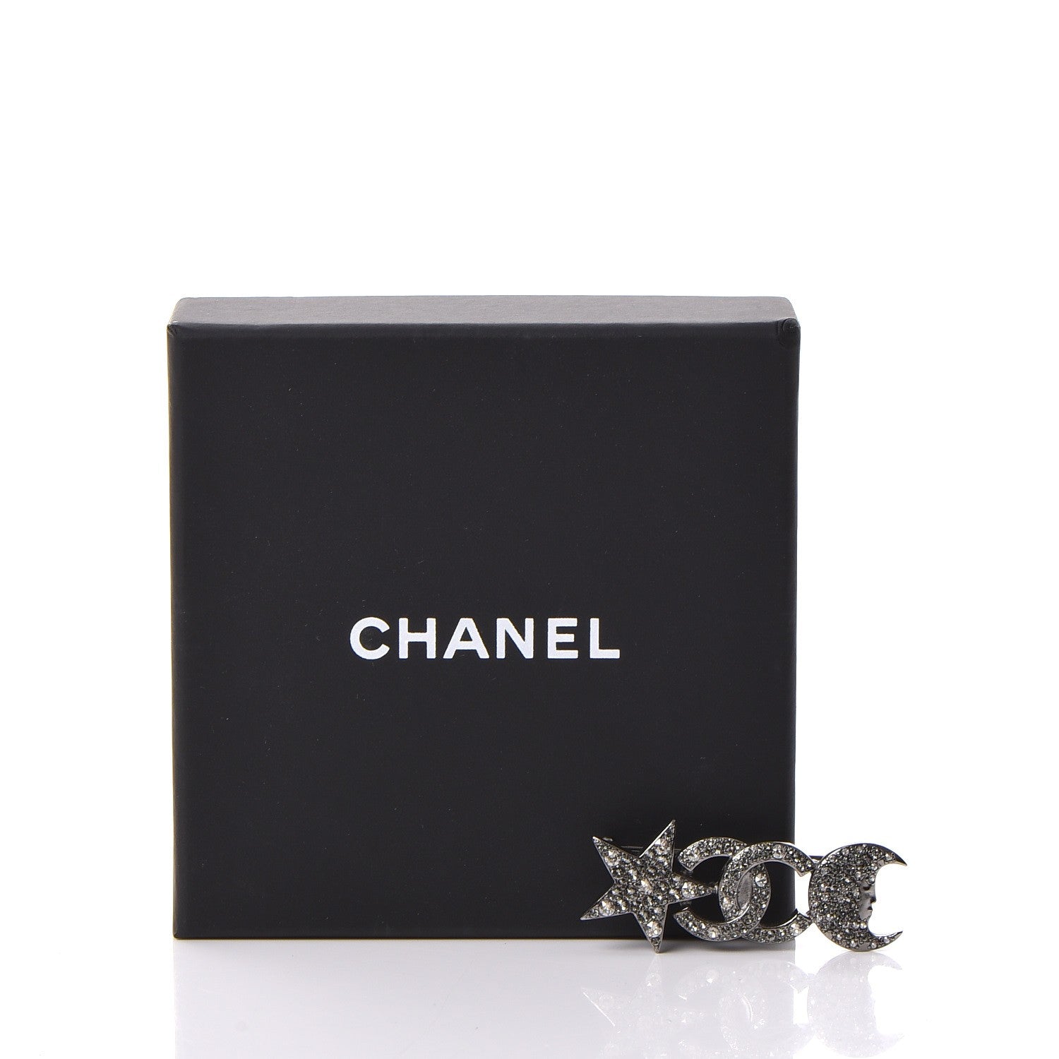 Chanel Ruthenium Crystal CC Moon Star Brooch Grey 5 of 5