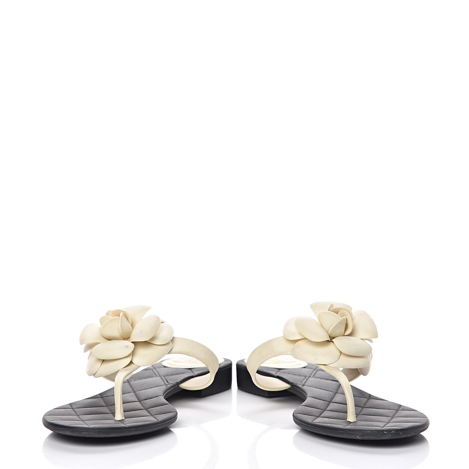 Chanel Jelly Quilted Camellia Thong Sandals 39 Black White 5 of 13