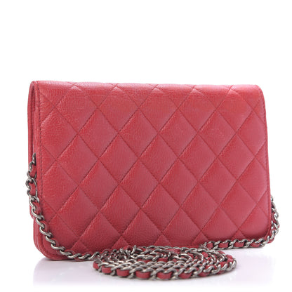 Chanel Calfskin Diamond Stitch Wallet On Chain WOC Red 3 of 10