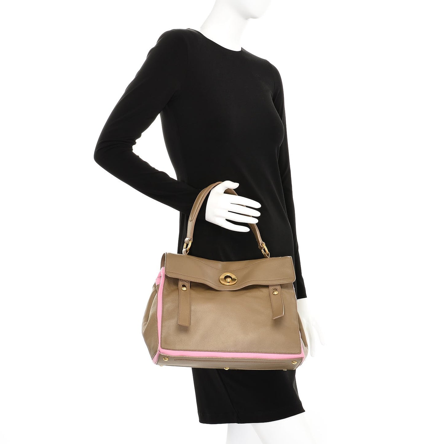 Calfskin Canvas Medium Muse Two Taupe Pink