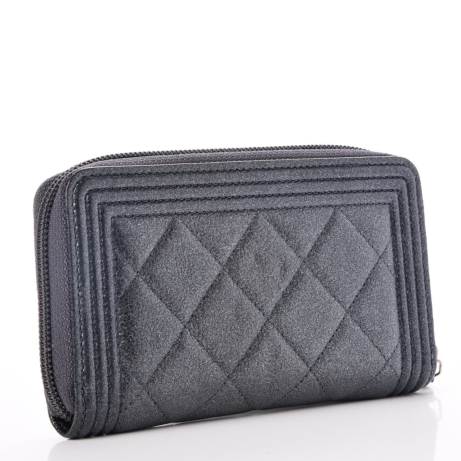 Chanel Iridescent Goatskin Quilted Small Boy Zip Around Wallet Charcoal 3 of 8