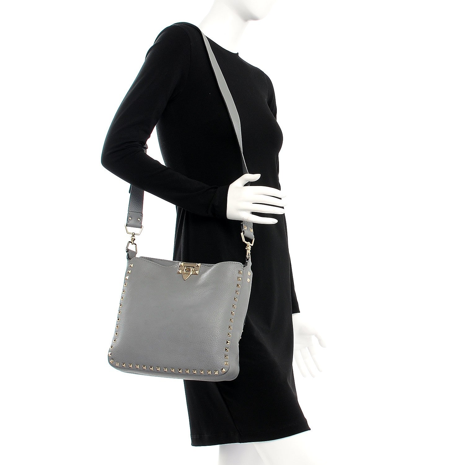 Valentino Garavani Pebbled Calfskin Small Rockstud Flip-Lock Messenger Bag Light Stone 2 of 14