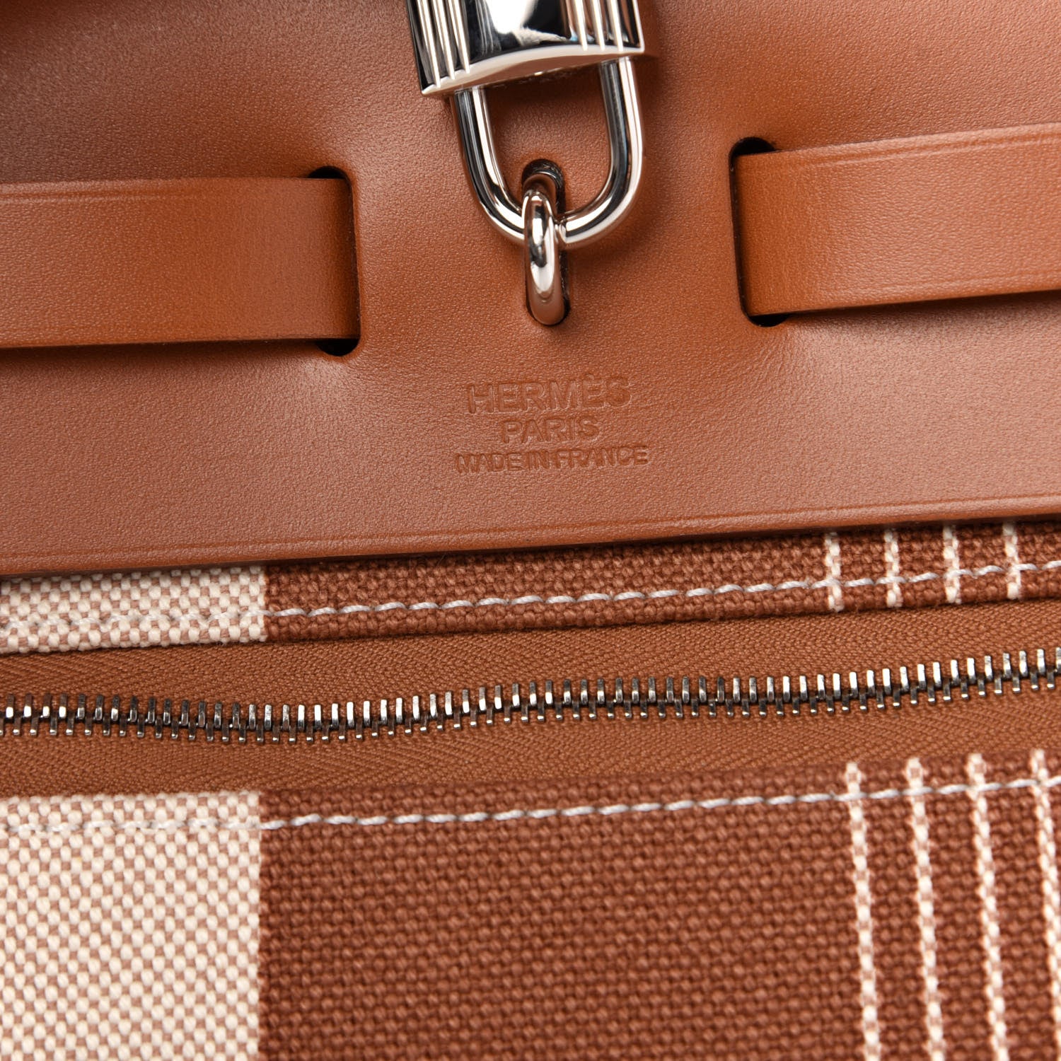 Hermes Vache Hunter Toile H Vibration Herbag Zip Retourne 31 PM Fauve Ecru Beige 9 of 12