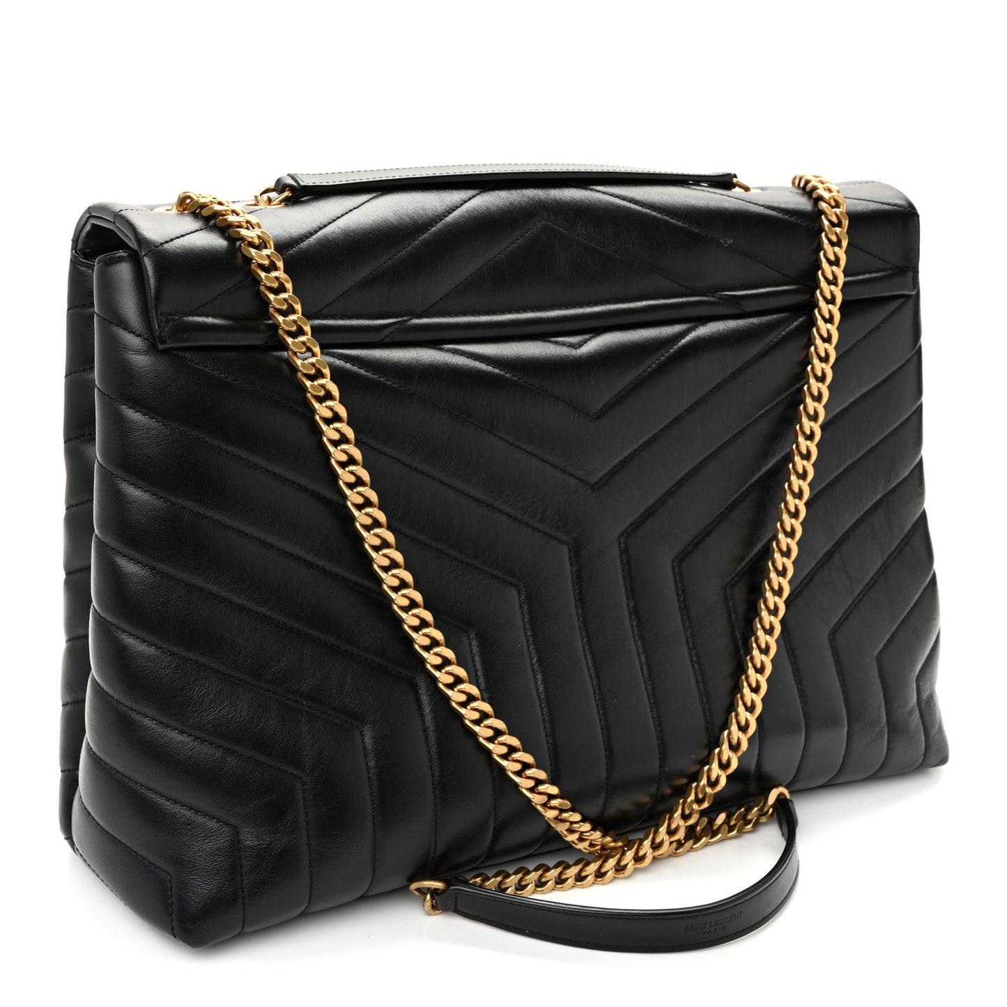 Calfskin Y Quilted Monogram Large Loulou Chain Satchel  Black