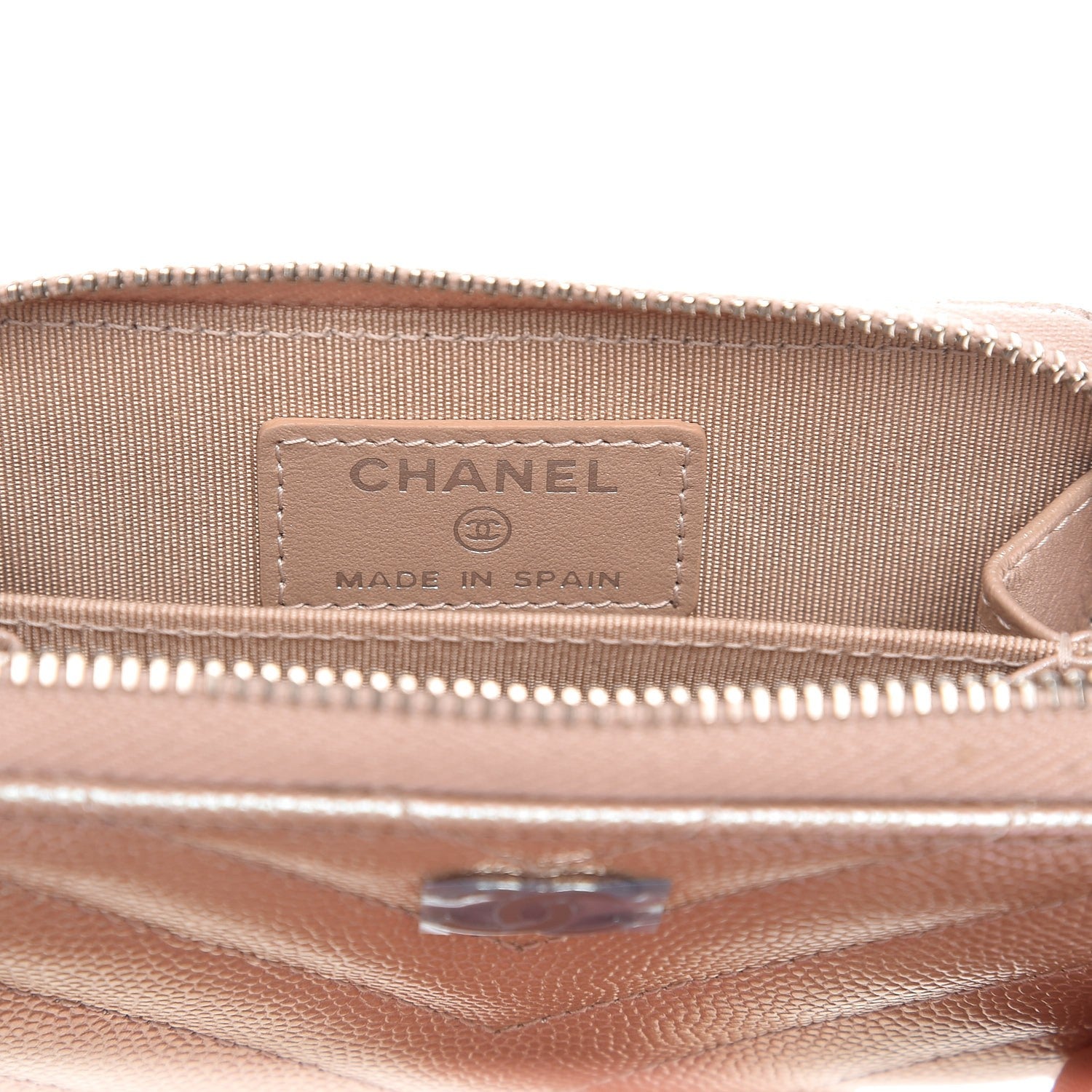 Chanel Metallic Caviar Chevron Quilted Zip Around Coin Purse Light Gold 5 of 7