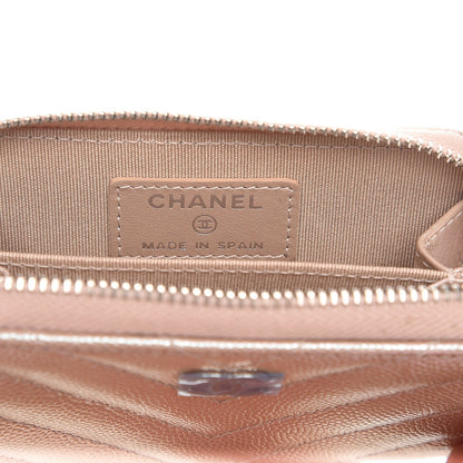 Chanel Metallic Caviar Chevron Quilted Zip Around Coin Purse Light Gold 5 of 7