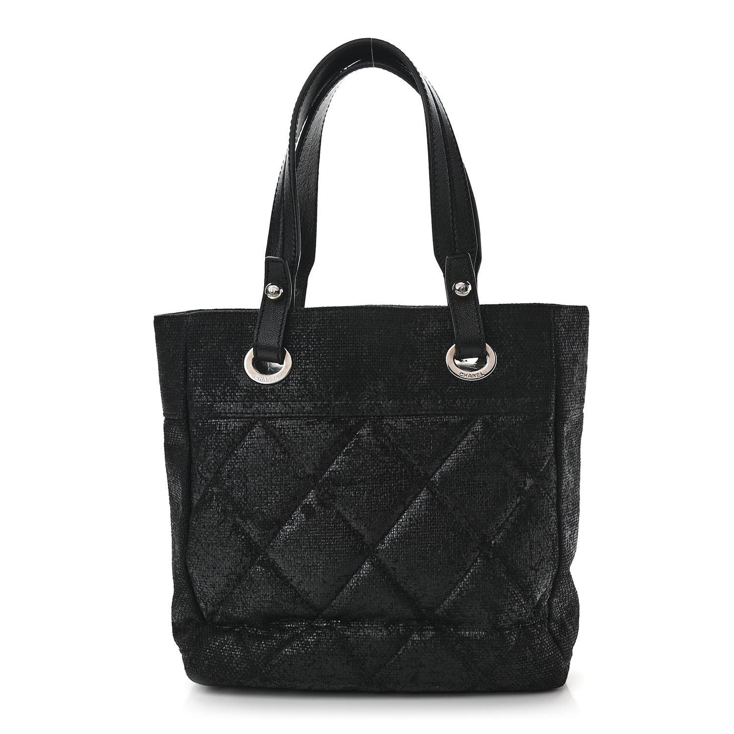 Coated Canvas Quilted Small Paris Biarritz Tote Black