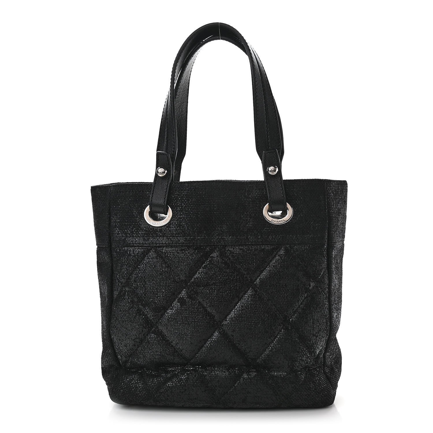 Chanel Coated Canvas Quilted Small Paris Biarritz Tote Black 1 of 14