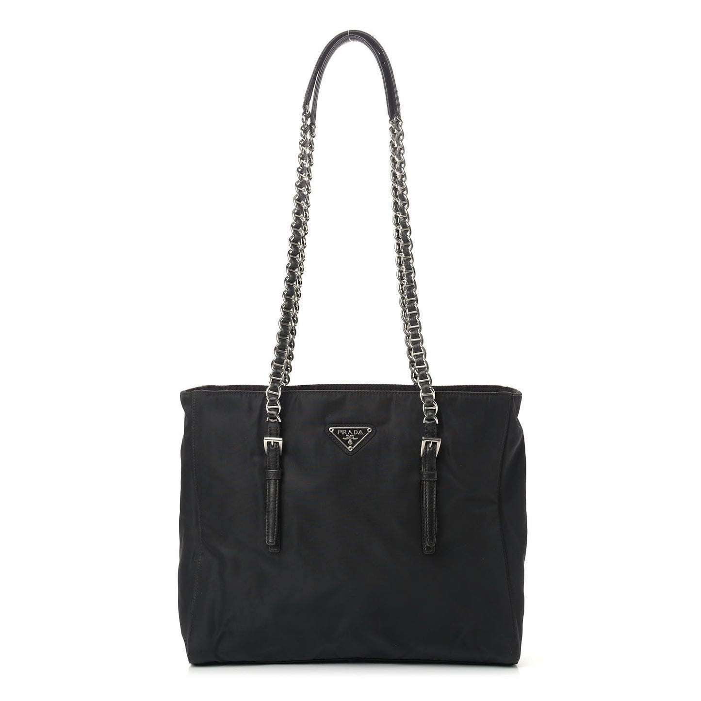 Nylon Tessuto Acciaio Chain Shoulder Bag Black