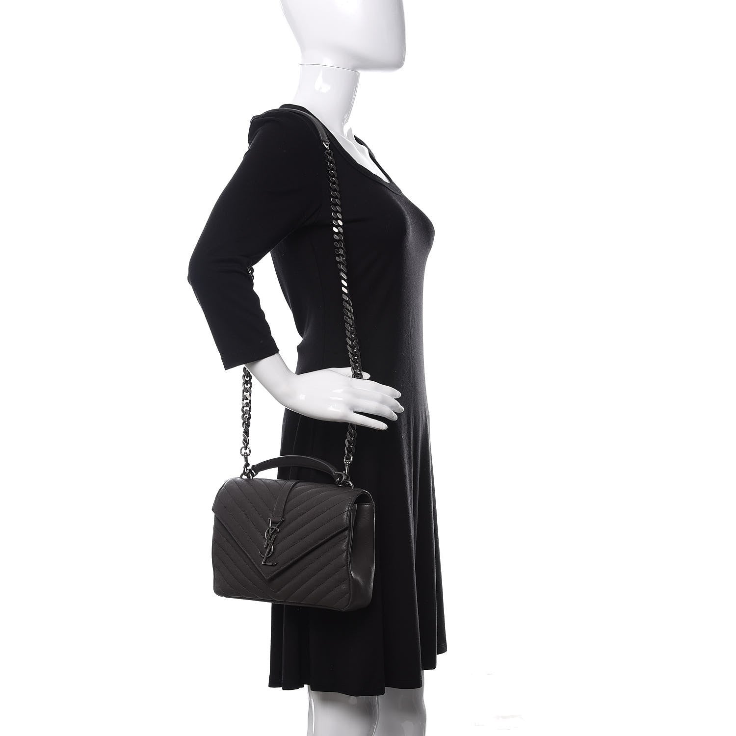 Saint Laurent Sheepskin Matelasse Chevron Monogram Medium College Bag Asphalt 2 of 13