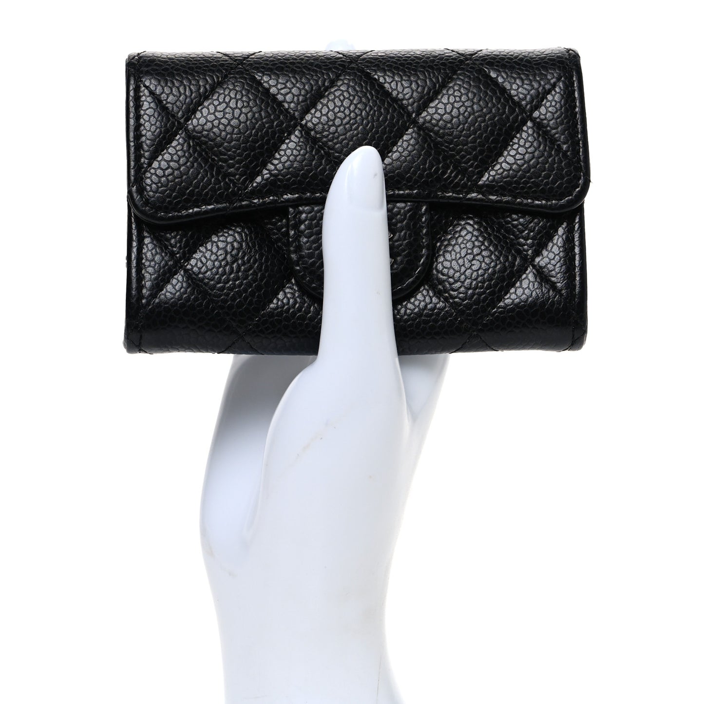 Caviar Quilted Flap Card Holder Black