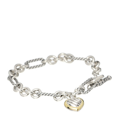 David Yurman Sterling Silver 18K Yellow Gold Cable Heart Charm Bracelet 1 of 4