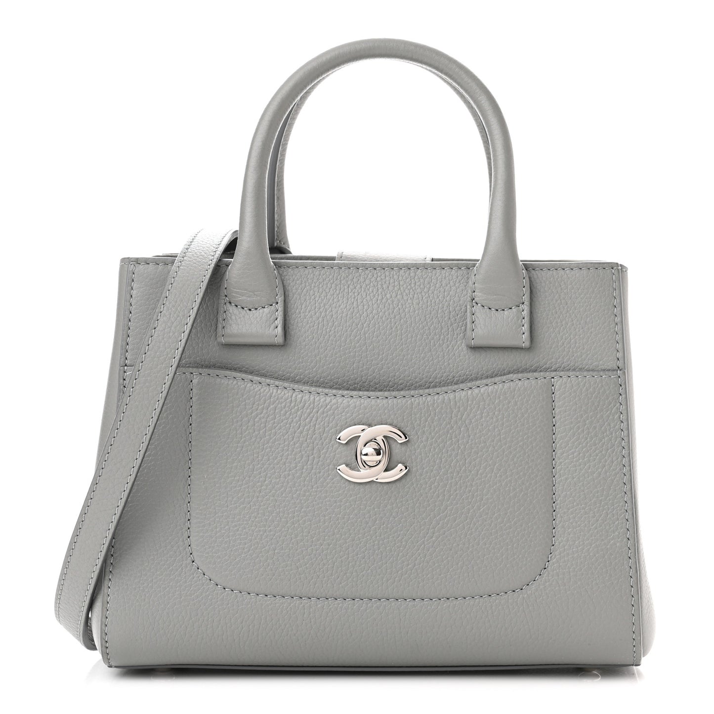 Grained Calfskin Mini Neo Executive Shopper Tote Grey