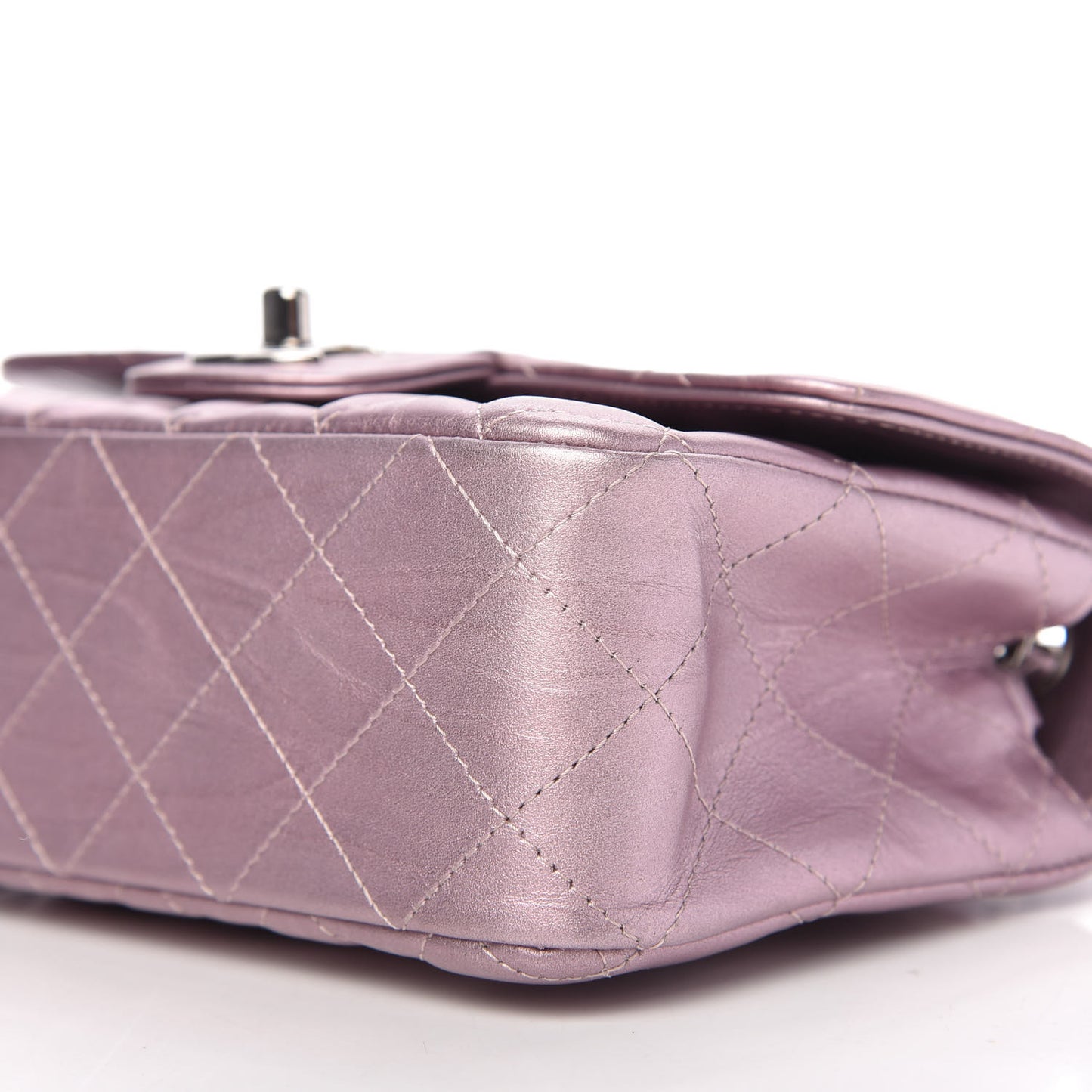 Metallic Calfskin Quilted Mini Rectangular Flap Pink