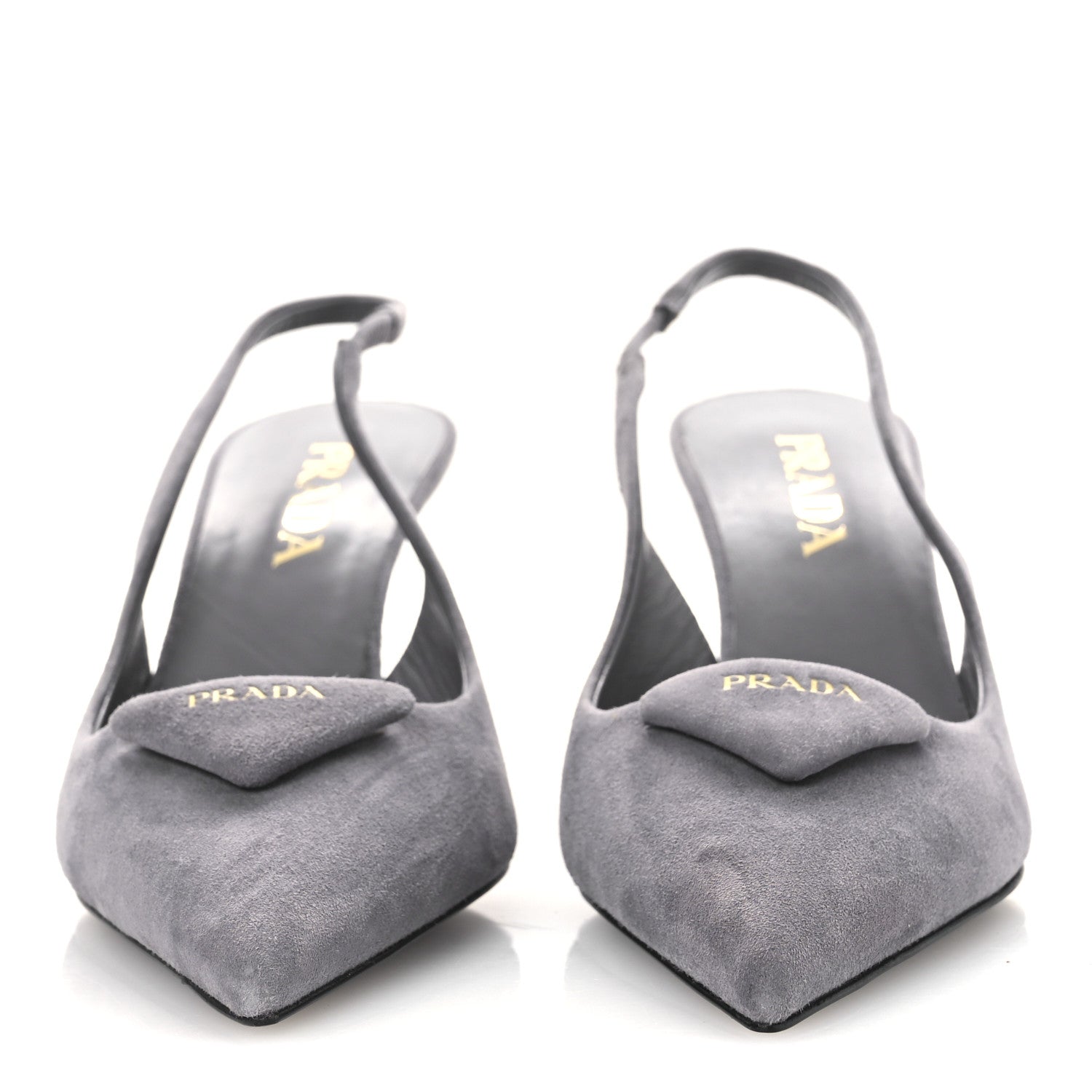 Prada Suede Triangle Logo Pointed Toe 75mm Slingback Pumps 37 Grey 3 of 11