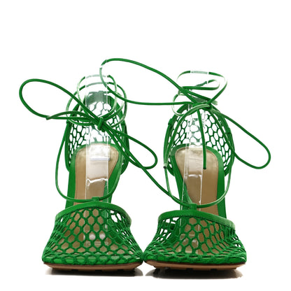 Bottega Veneta Mesh Nappa Stretch Ankle Tie 90mm Sandals 37.5 Grass 2 of 8