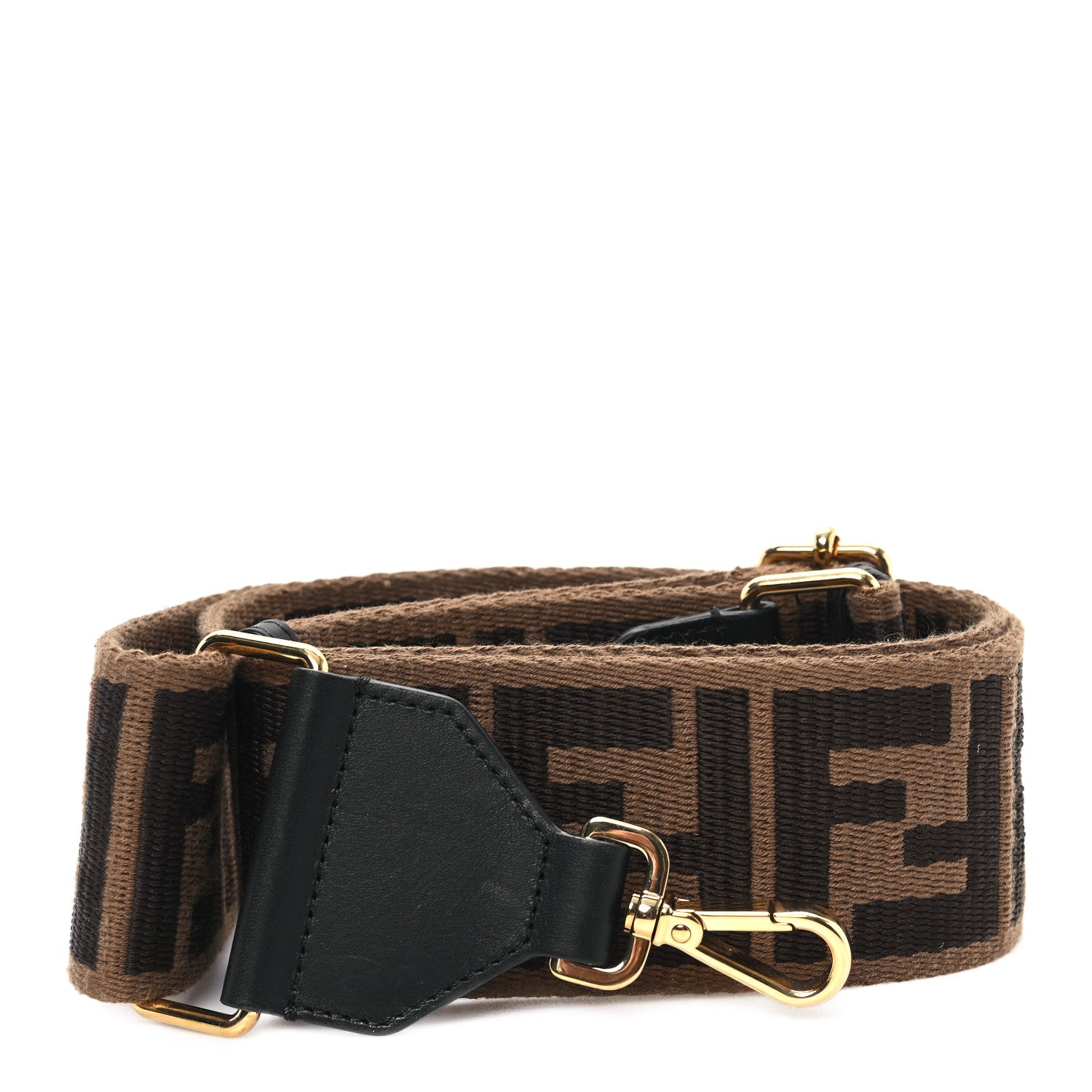 Fendi Jacquard Ribbon Vitello King FF Adjustable Strap You Fango Marrone Black 1 of 4