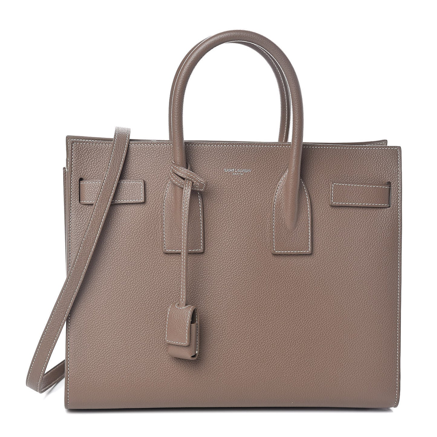 Grained Calfskin Topstitch Small Classic Sac De Jour Taupe