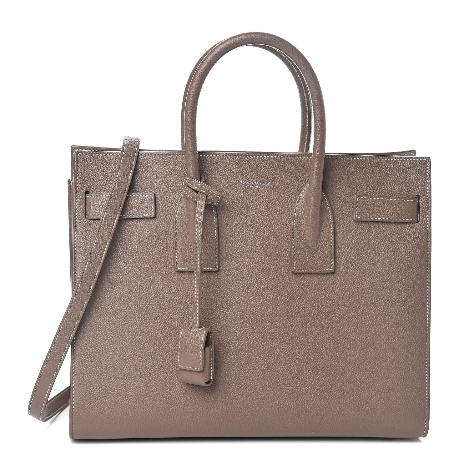 Saint Laurent Grained Calfskin Topstitch Small Classic Sac De Jour Taupe 1 of 9