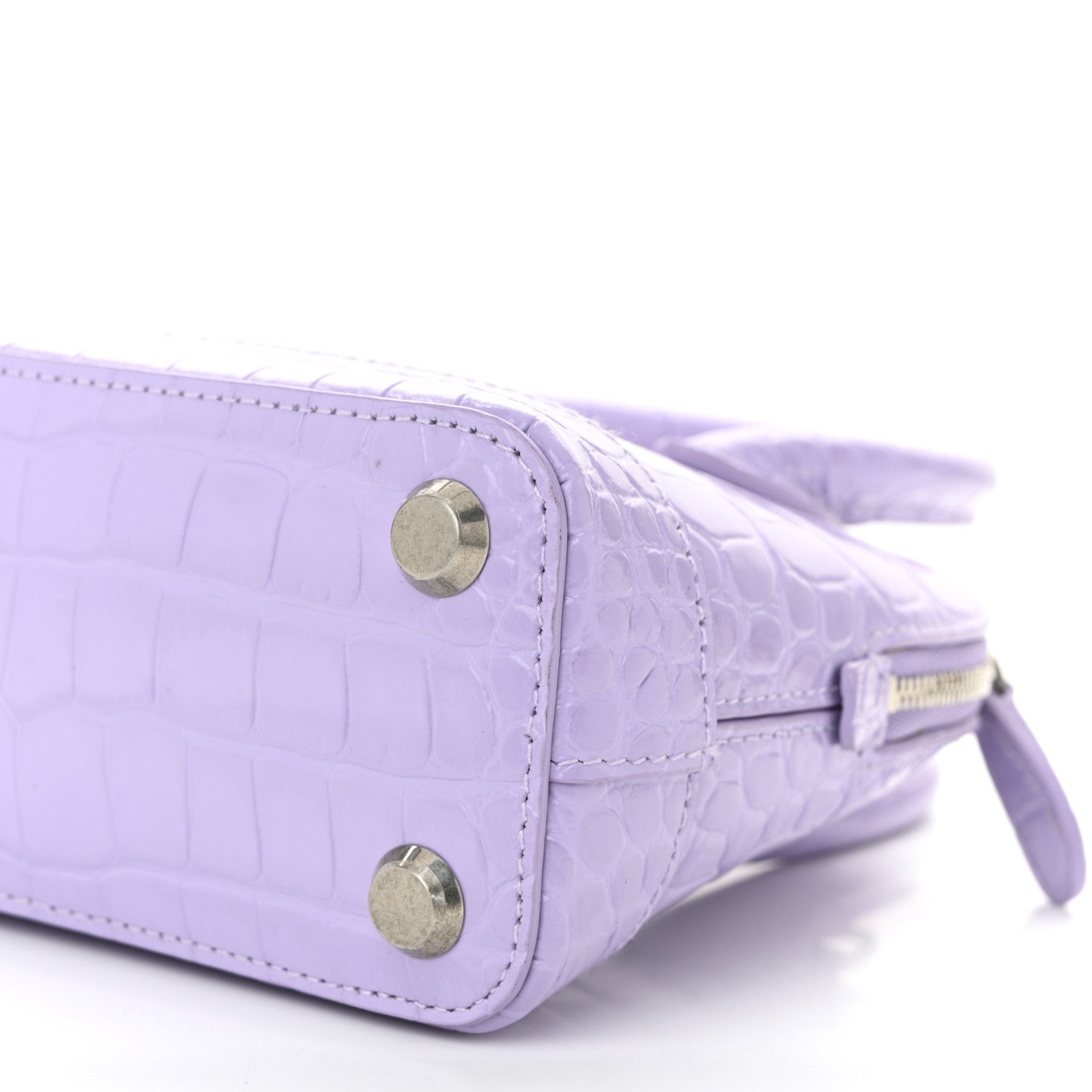 Balenciaga Shiny Calfskin Logo Crocodile Embossed XXS Ville Top Handle Bag Lilac White 9 of 9