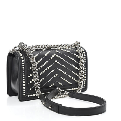 Chanel Calfskin Pearl Chevron Medium Boy Flap Black 3 of 13