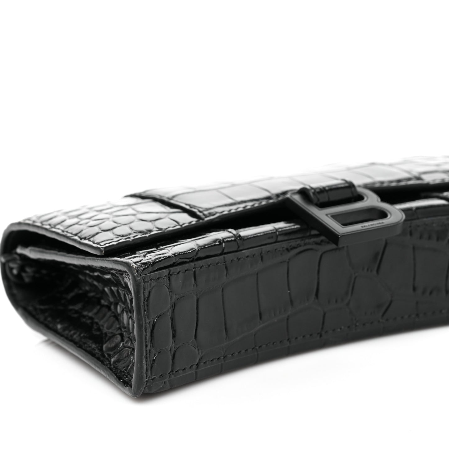 Shiny Calfskin Monochrome Crocodile Embossed Hourglass Chain Bag Black