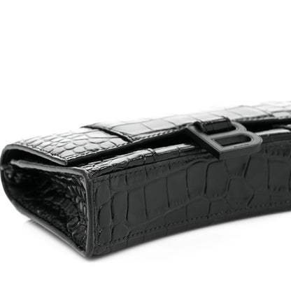 Balenciaga Shiny Calfskin Monochrome Crocodile Embossed Hourglass Chain Bag Black 7 of 10