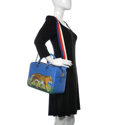 Gucci Calfskin Sylvie Web Tiger Print Top Handle Shoulder Bag Multicolor Dark Sky 2 of 10