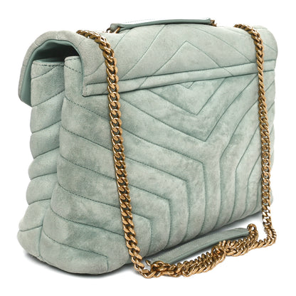 Saint Laurent Suede Y Quilted Monogram Medium Loulou Chain Satchel Vert Opaline 2 of 10