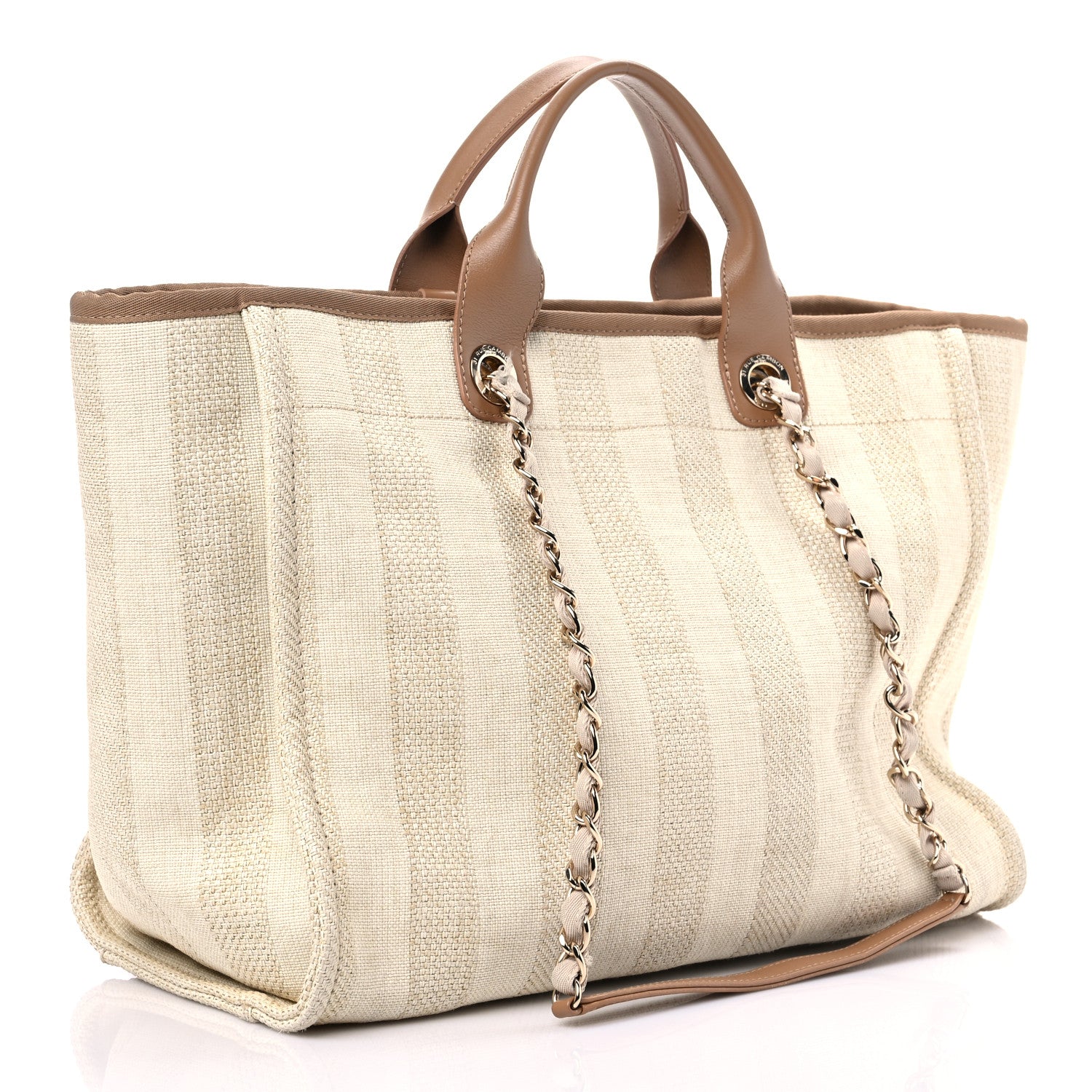 Chanel Straw Raffia Calfskin Striped Large Deauville Tote Beige 3 of 15