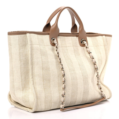 Chanel Straw Raffia Calfskin Striped Large Deauville Tote Beige 3 of 15