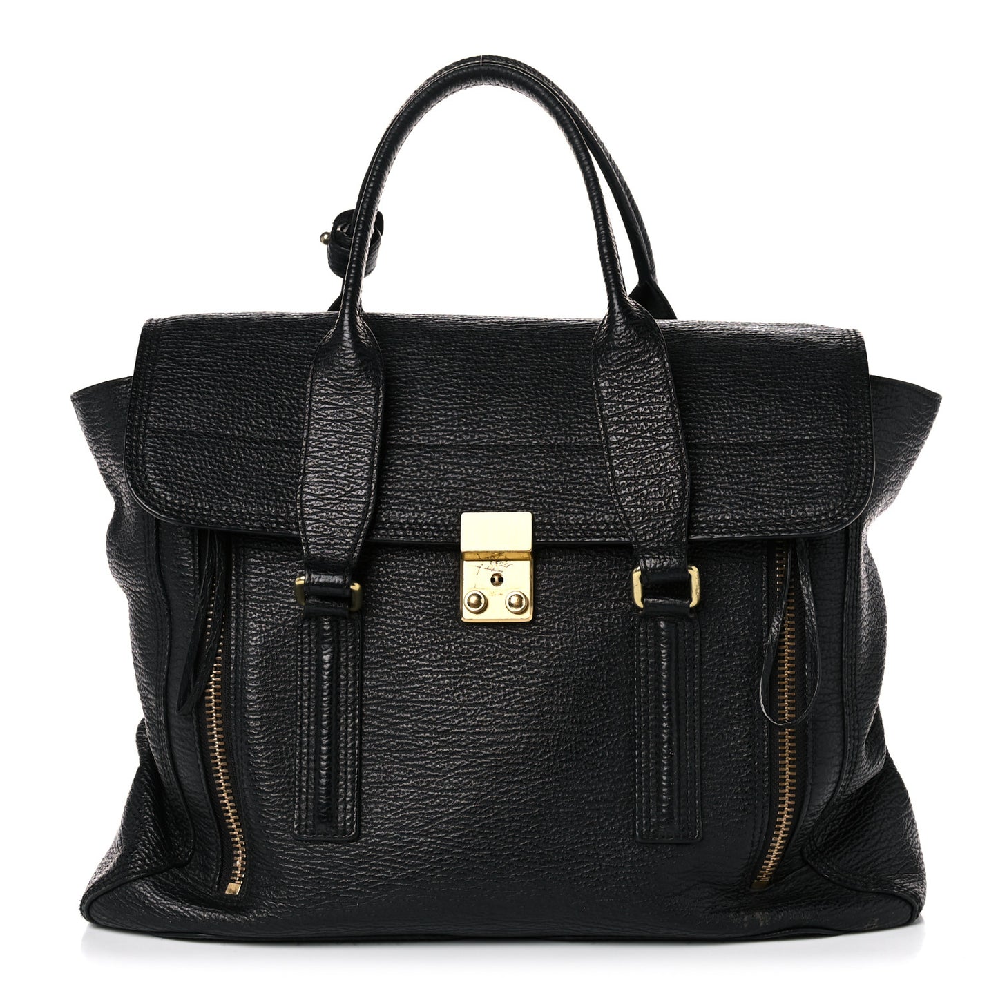Textured Calfskin Large Pashli Satchel Black