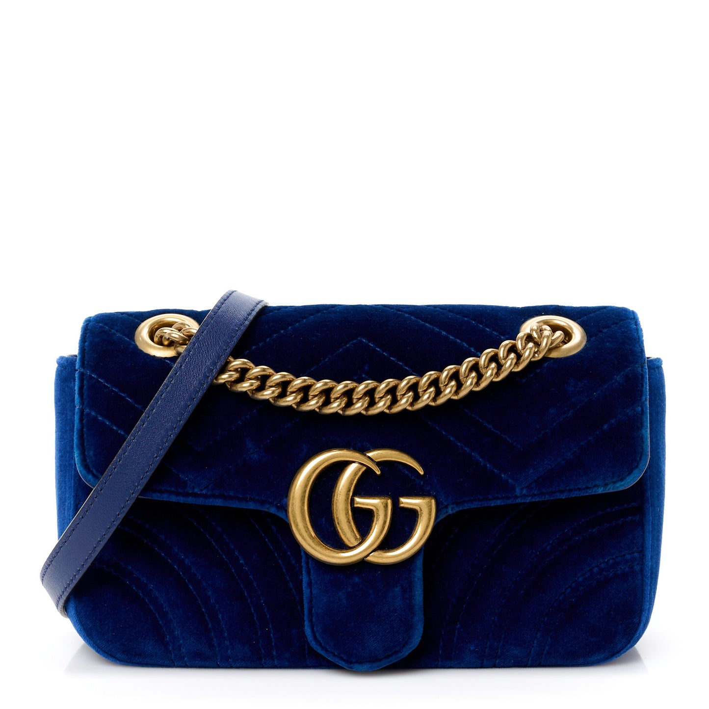 Velvet Matelasse Mini GG Marmont Shoulder Bag Cobalt Blue