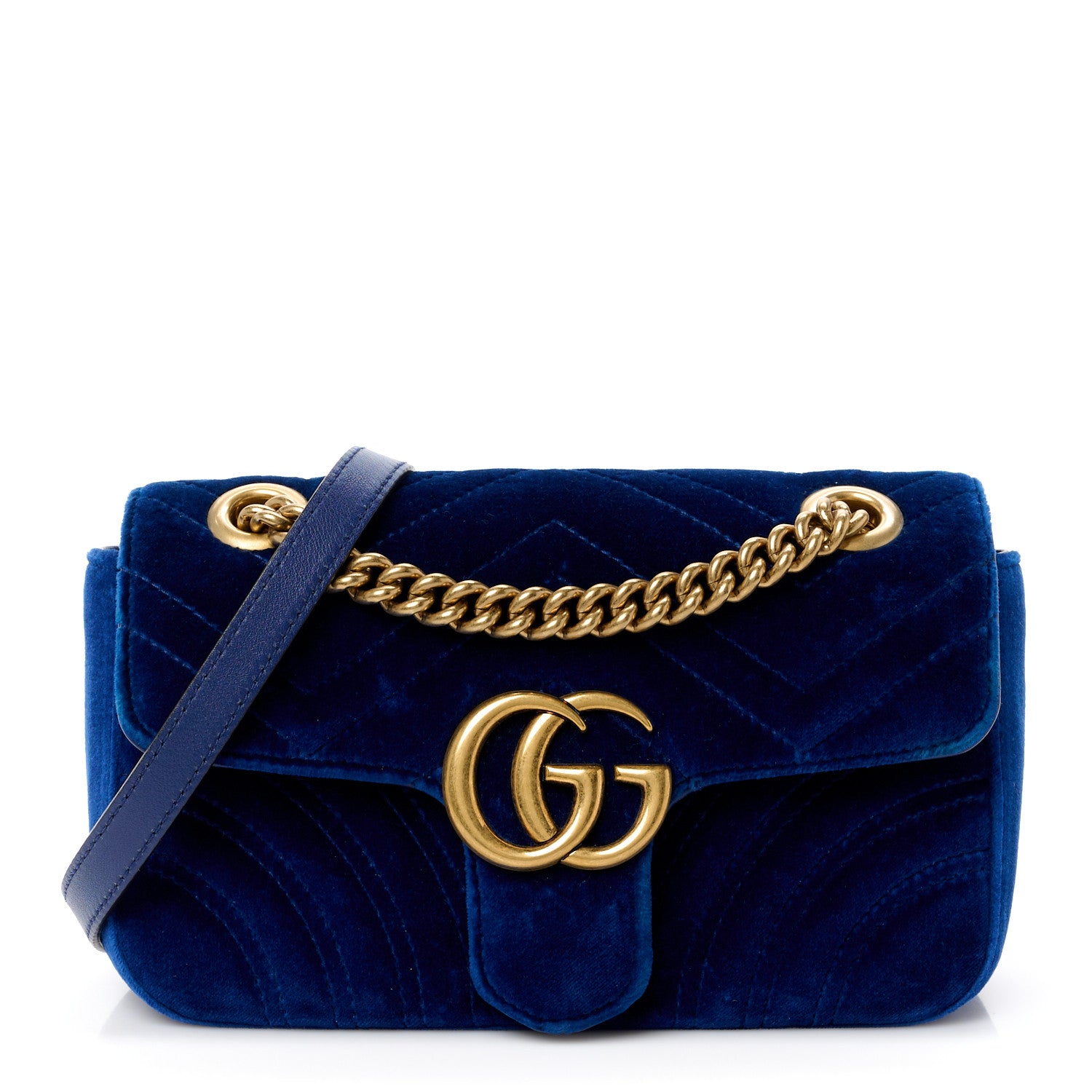 Gucci Velvet Matelasse Mini GG Marmont Shoulder Bag Cobalt Blue 1 of 14