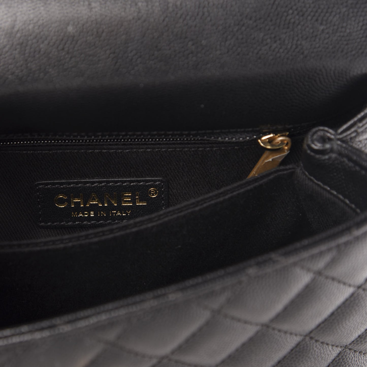 Caviar Lizard Embossed Quilted Mini Coco Handle Flap Black