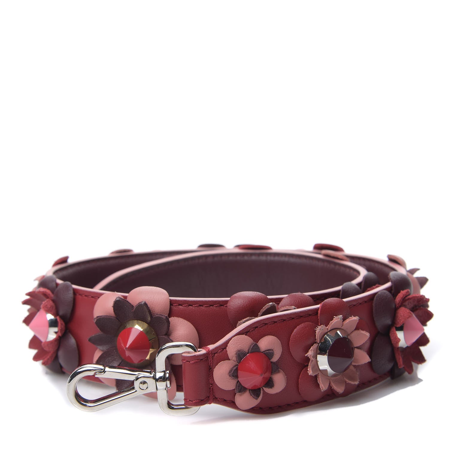 Fendi Vitello Dolce Flowerland Studded Strap You Ribes Bordeaux 1 of 4