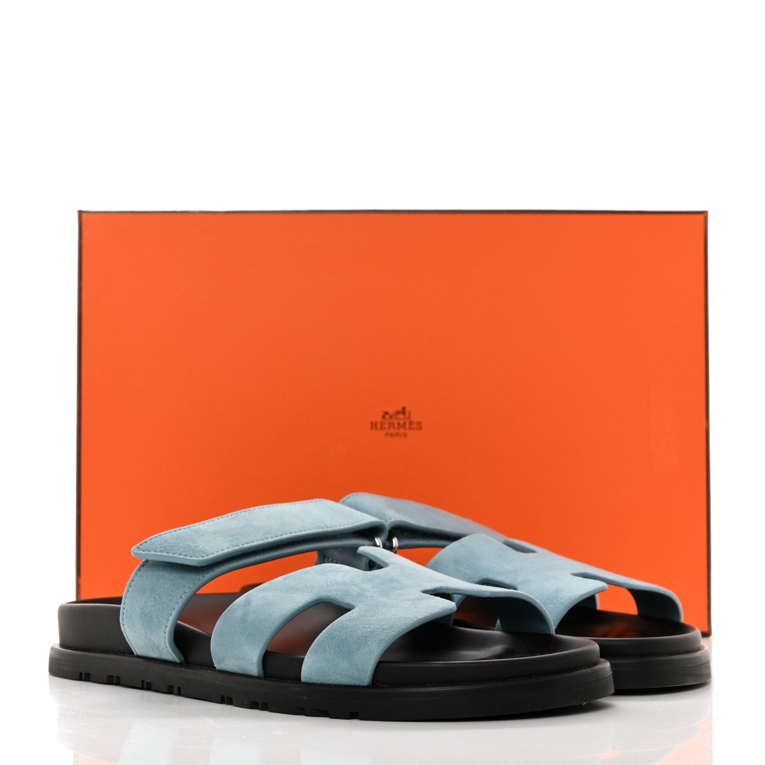 Hermes Suede Goatskin Womens Chypre Sandals 37 Bleu Mineral 9 of 9