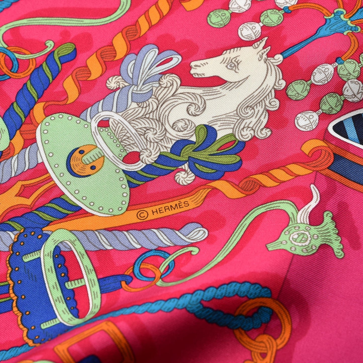 Silk Bouquets Sellier Scarf 90 Rouge Fuchsia Bleu