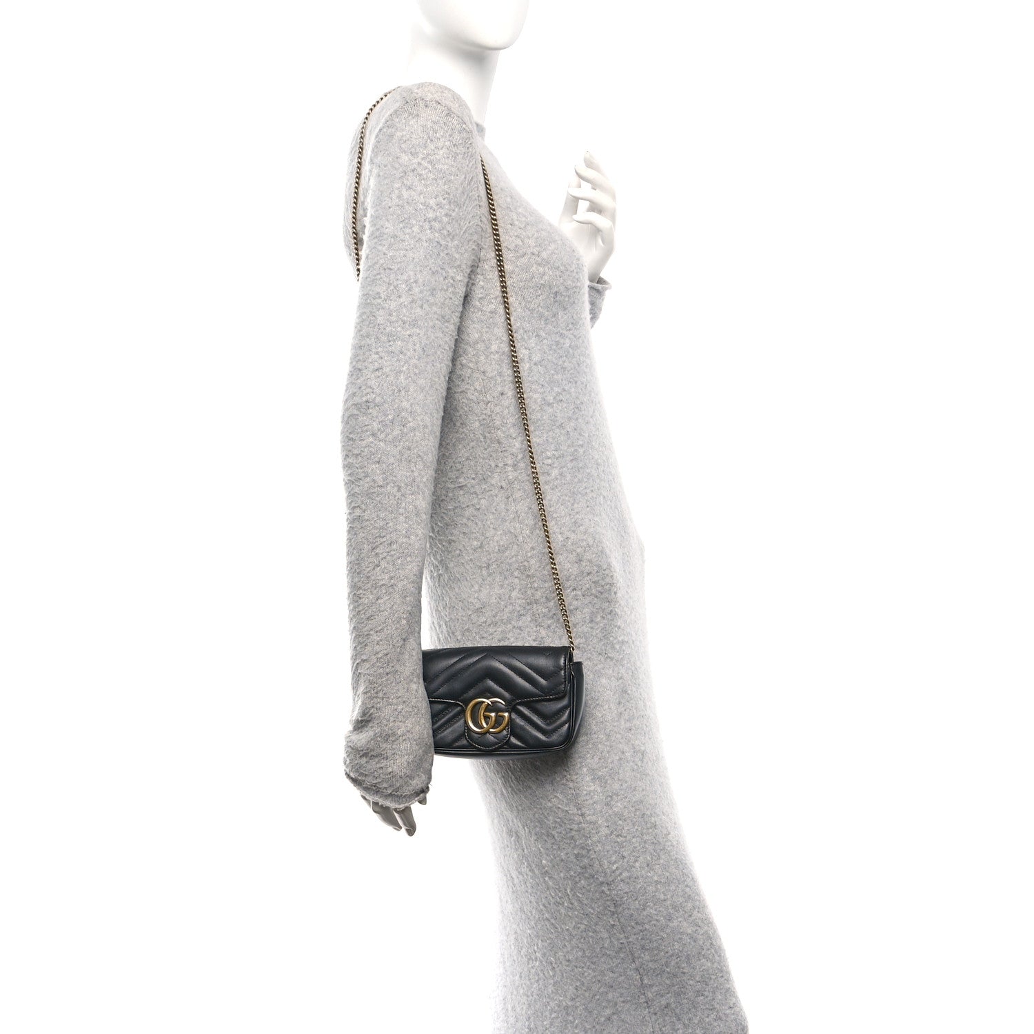 Gucci Calfskin Matelasse Super Mini GG Marmont Shoulder Bag Black 2 of 10