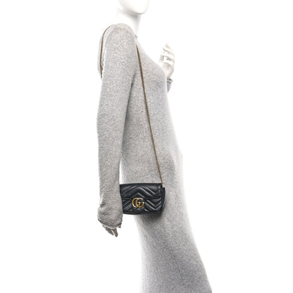 Gucci Calfskin Matelasse Super Mini GG Marmont Shoulder Bag Black 2 of 10