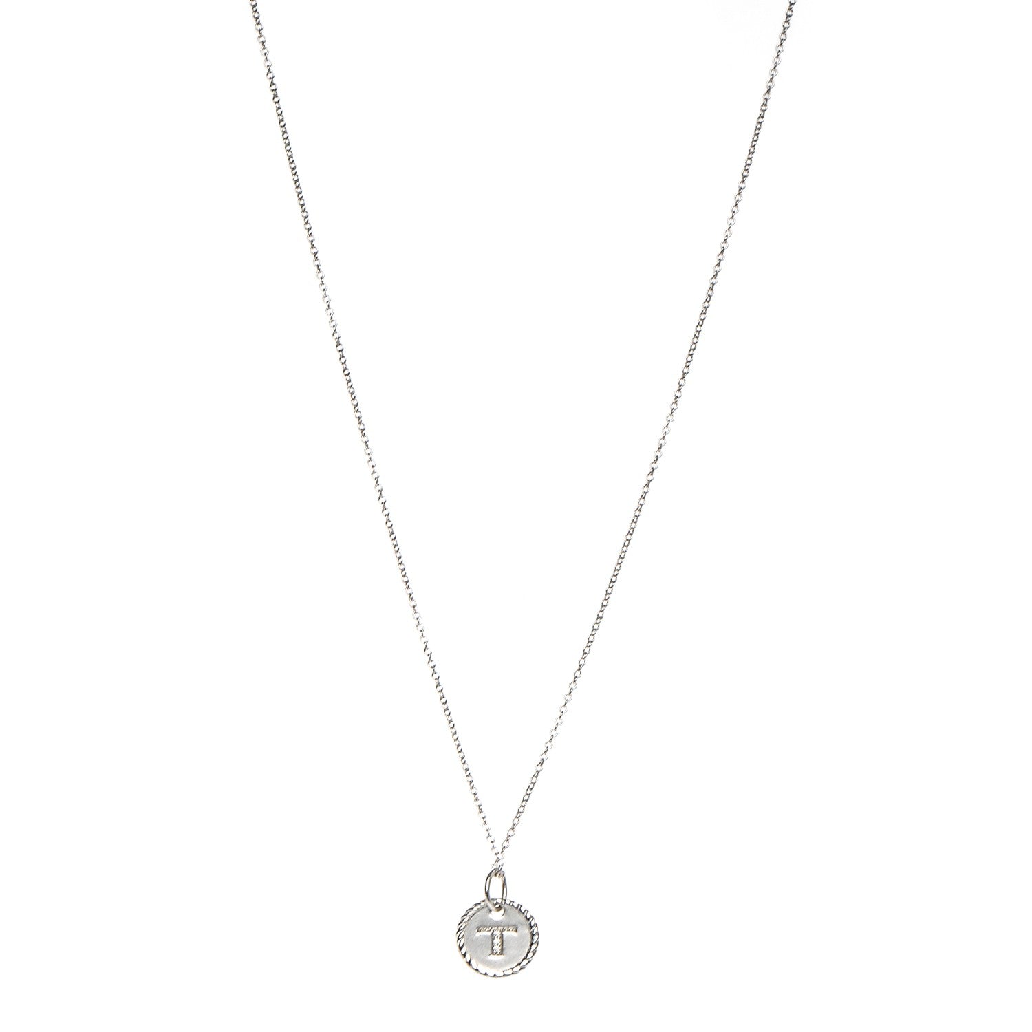 David Yurman 18K White Gold Diamond Initial T Charm Necklace 1 of 6