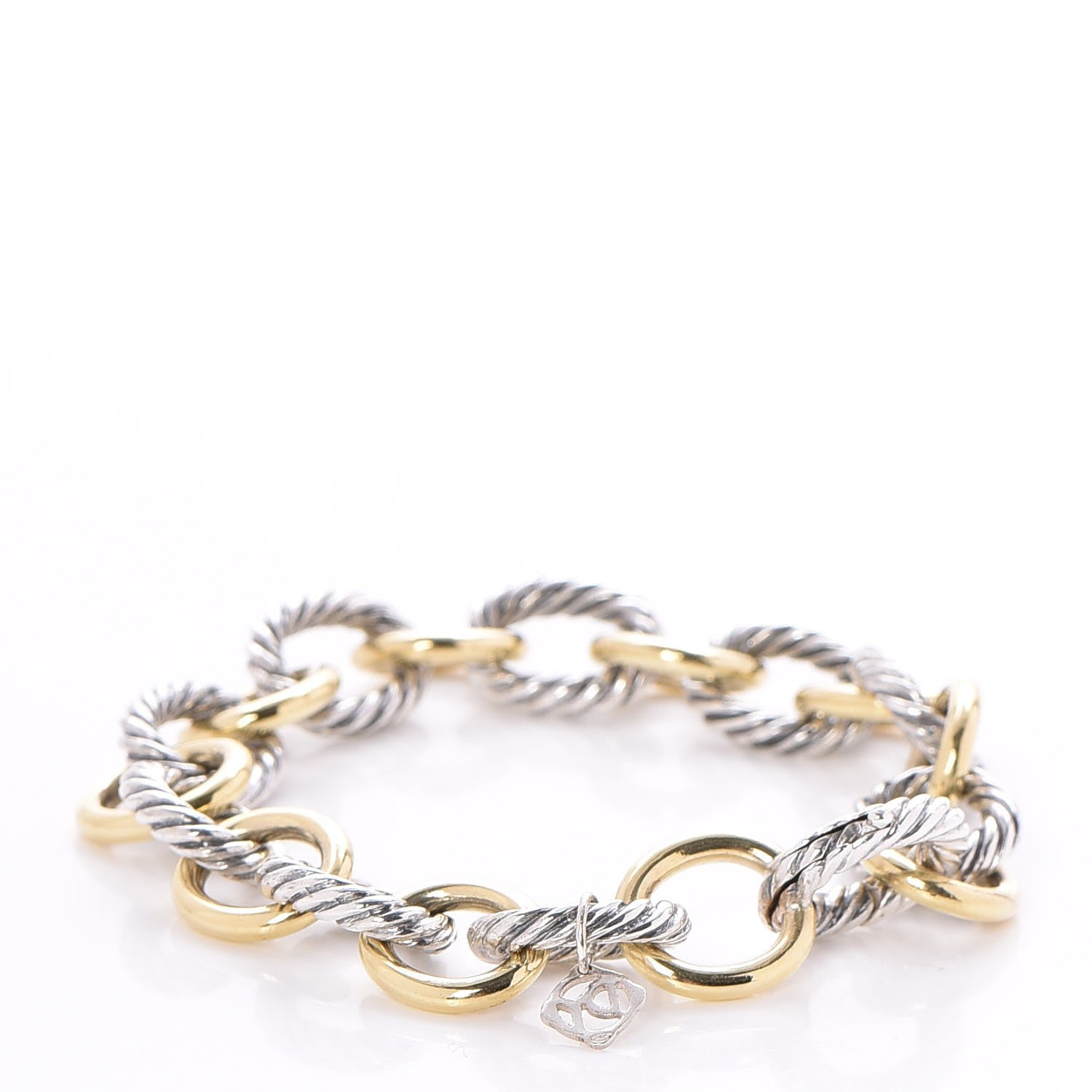 David Yurman Sterling Silver 18K Yellow Gold 10mm Medium Oval Link Bracelet 3 of 5