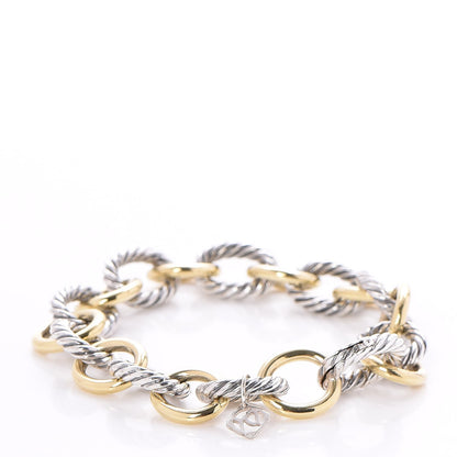 David Yurman Sterling Silver 18K Yellow Gold 10mm Medium Oval Link Bracelet 3 of 5