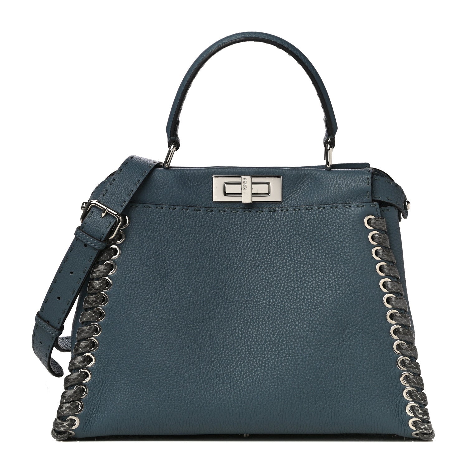 Fendi Cuoio Romano Selleria Elaphe Lace Up Medium Peekaboo Iconic Satchel Tempesta 1 of 16