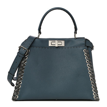 Fendi Cuoio Romano Selleria Elaphe Lace Up Medium Peekaboo Iconic Satchel Tempesta 1 of 16