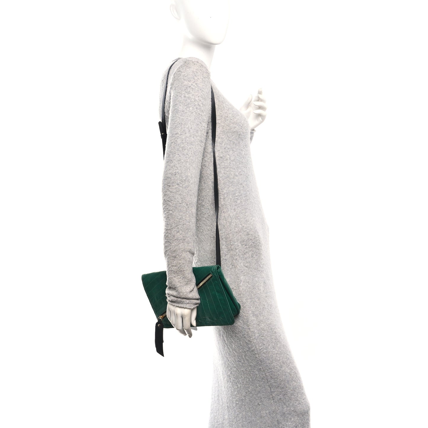 Calfskin Trophe Twist Pocket Shoulder Bag Emerald