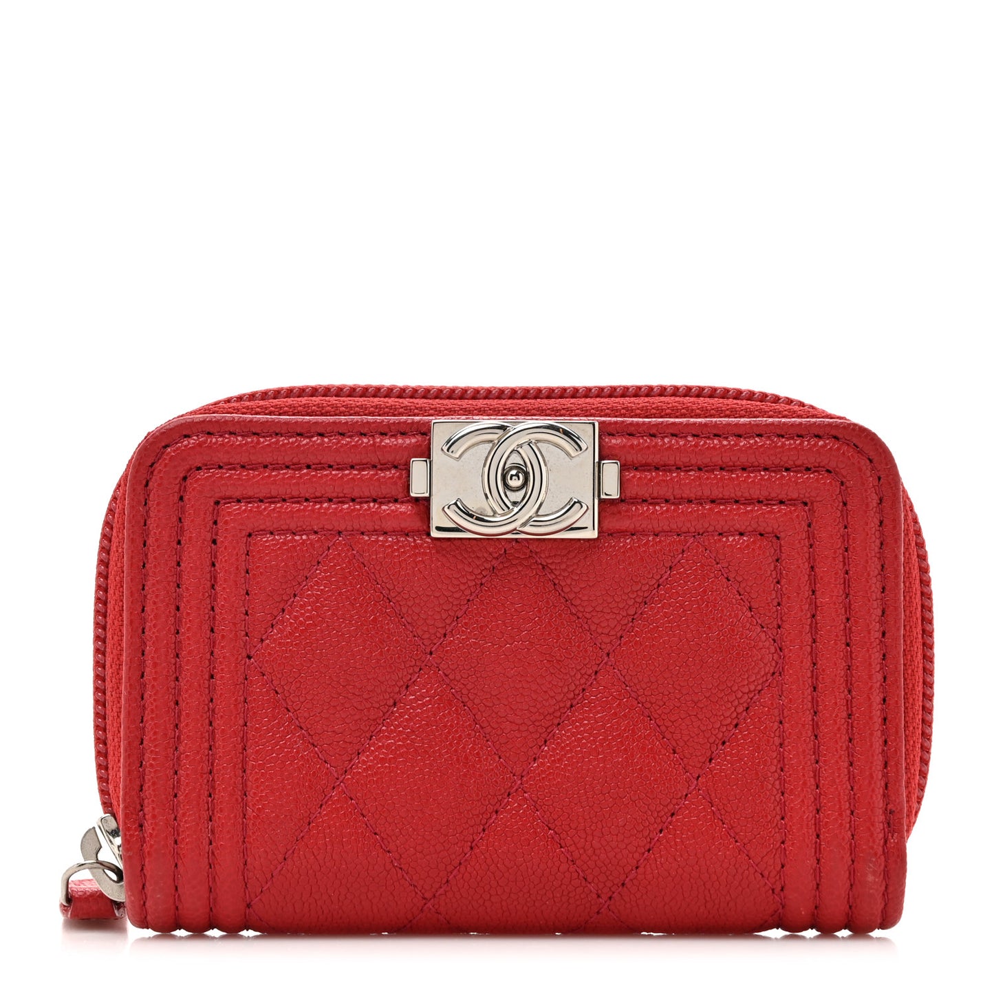 Caviar Quilted Boy Zip Around Coin Purse Wallet Red